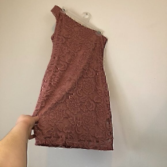 NEW NWT DUAL NATURE Lace One Shoulder Mini Dress Mauve Pink Floral Lace Medium M - Picture 6 of 12